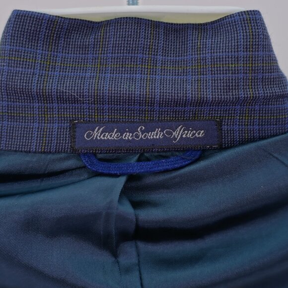 Oak Creek Worsted Wool Blue Yellow Plaid Check 2 Button‎ Sport Coat / Blazer 44L - Picture 11 of 12
